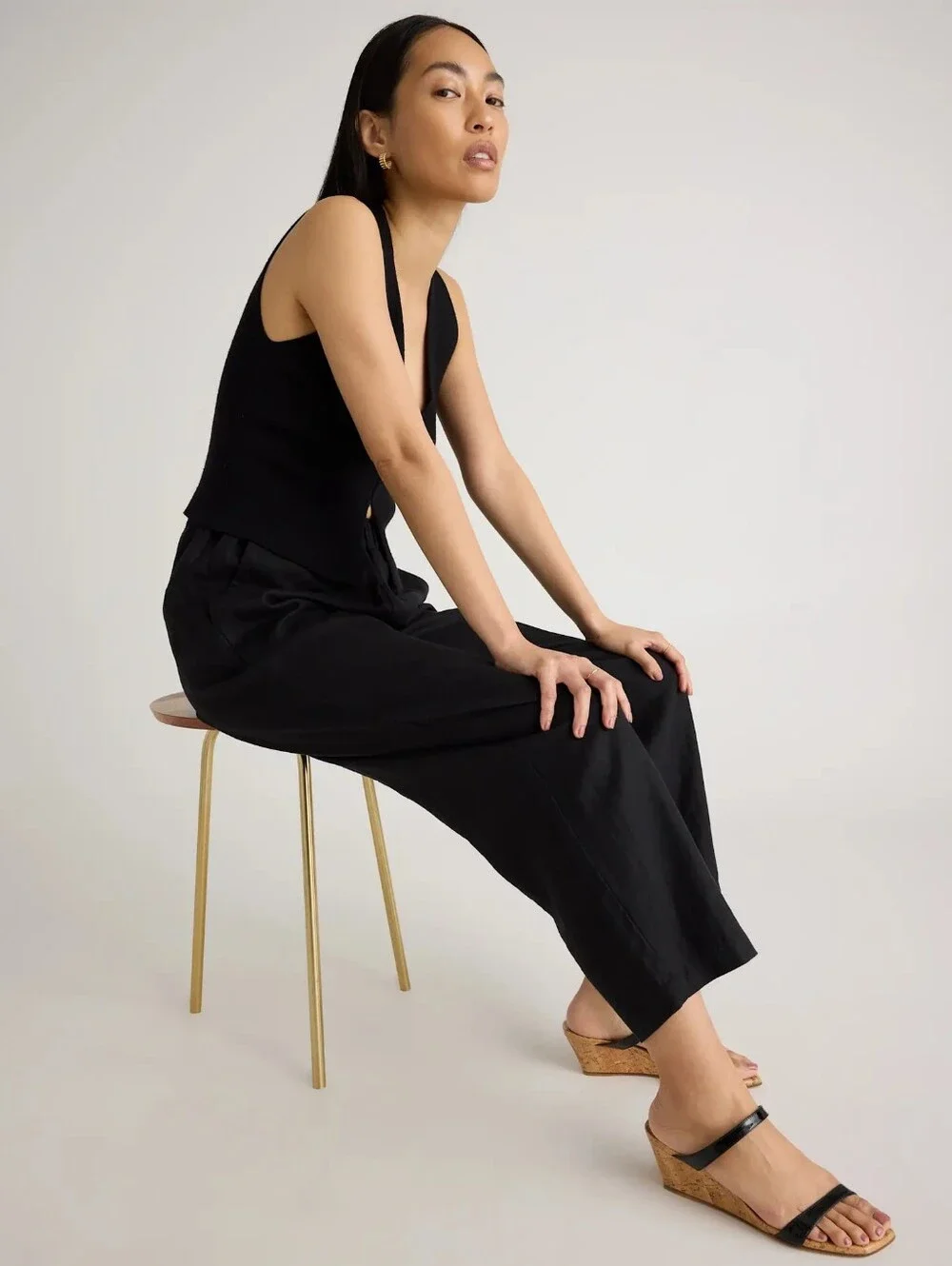 NWT Quince 100% European Linen Wide Leg Relaxed Fit Pull On Cropped Pants L